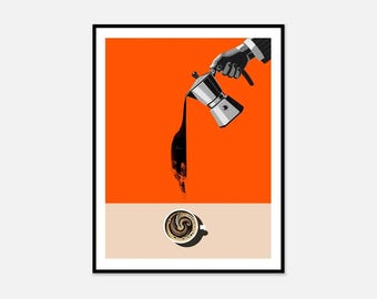 Funny Clever Cat and Coffee poster, Wall Art, home decor, kitchen art, housewarming gift