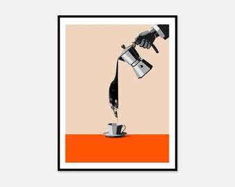 Funny Clever Cat and Coffee poster, Wall Art, home decor, kitchen art, housewarming gift