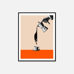 Funny Cat Coffee Poster, Minimalist Moka Pot Art Print, Modern Cat Wall Decor, Clever Kitchen Art, Digital Download, Gift for Cat Lover