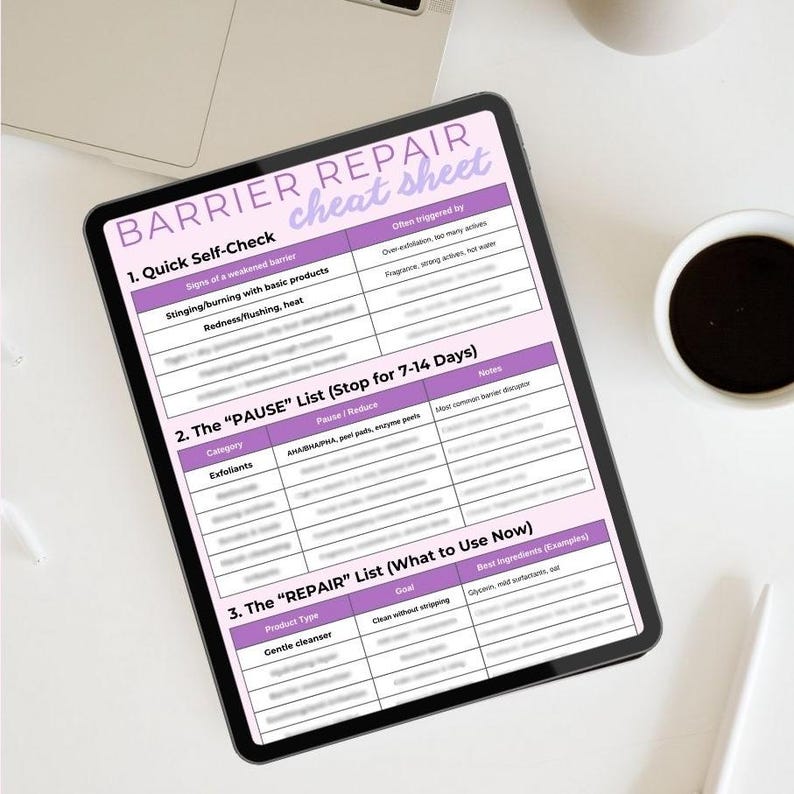 Skin Barrier Repair Cheat Sheet | Skincare Guide (printable PDF) - Etsy