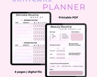 Skincare Routine Planner | Beauty Tracker, Self-Care (Printable PDF A4 Size)