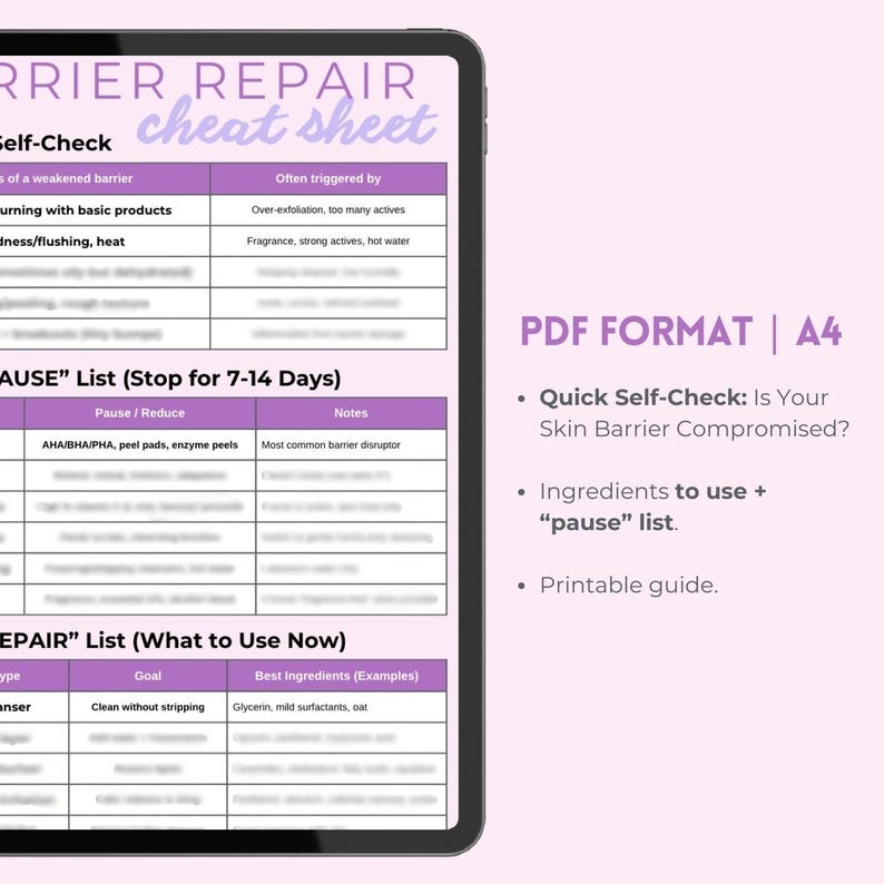 Skin Barrier Repair Cheat Sheet | Skincare Guide (printable PDF) - Etsy
