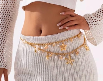 Mermaid style belt from pearls, seashells and charms