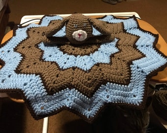 Crochet Puppy Lovey, Handmade Acrylic Baby Security Blanket