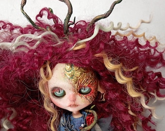 Unique Custom Blythe Doll on TBL Base with Articulated Body, creepy Blythe