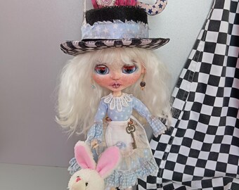 Custom Blythe Doll, Alice in Wonderland Mad Hatter Style, Collectible Art Doll