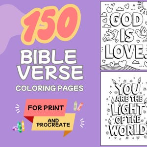 150 BIBLE VERSE Coloring Pages Cute Bold Easy Print Procreate Religious Christian Coloring Book Church Bible for Adults Children Kids Sunday