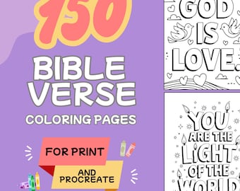 150 BIBLE VERSE Coloring Pages Cute Bold Easy Print Procreate Religious Christian Coloring Book Church Bible for Adults Children Kids Sunday