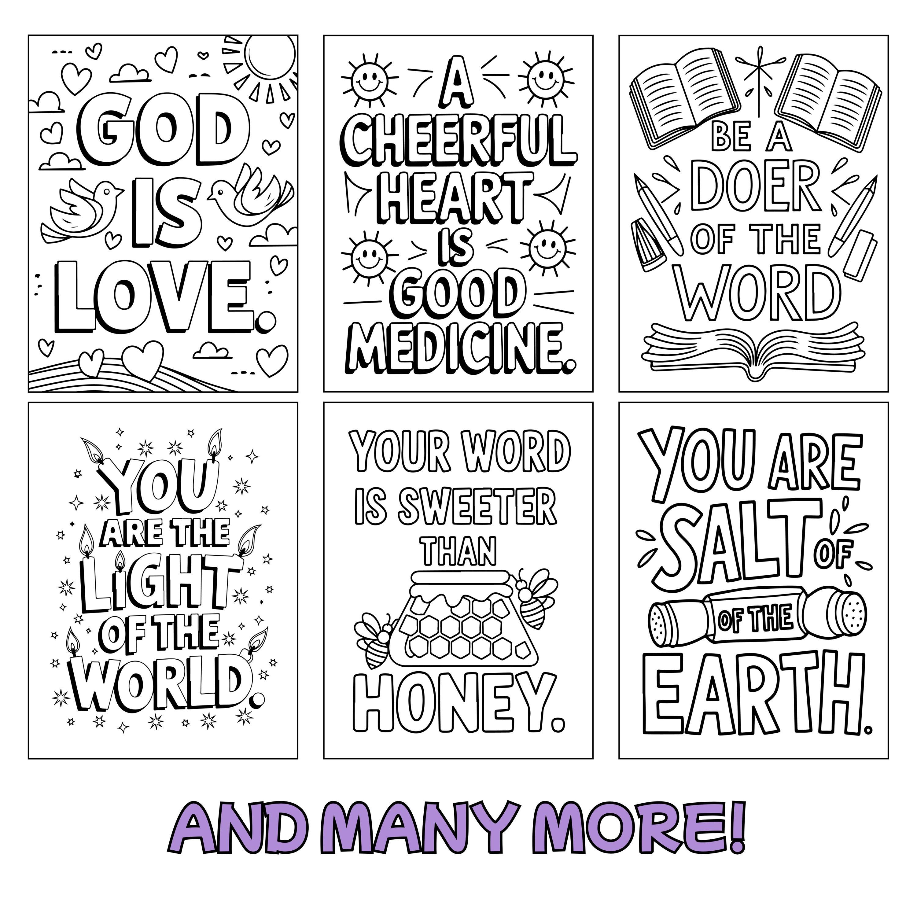 150 BIBLE VERSE Coloring Pages Cute Bold Easy Print Procreate Religious ...