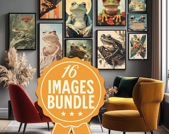 Retro Frog Wall Art Bundle | Frog Home Decor | Vintage Frog Poster Set | Frog Art Print Retro | Printable Wall Decoration | DIGITAL DOWNLOAD