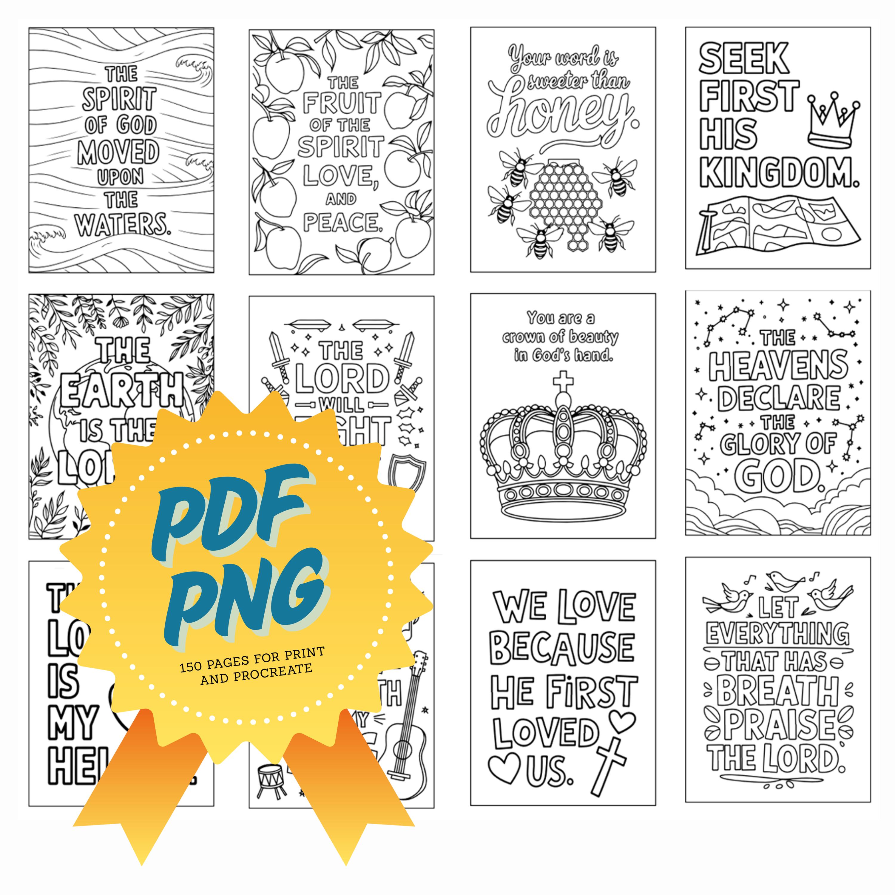 150 BIBLE VERSE Coloring Pages Cute Bold Easy Print Procreate Religious ...