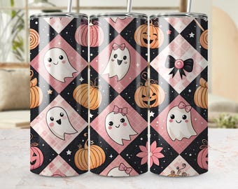 Cute Halloween Tumbler Wrap, Ghosts Pumpkins, 20oz Skinny Tumbler Design, Spooky Season Sublimation, Kawaii Fall, Girl Tumbler Png
