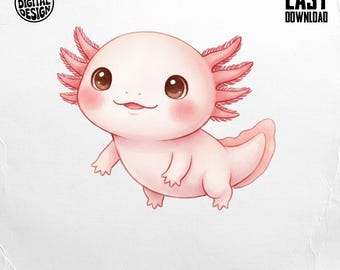 Watercolor Cute Axolotl Clipart, Hand Drawn Animal, Instant Download, Commercial Use, Baby Shower Graphics, Planner Stickers, Sublimation