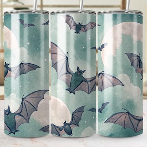 Bat Tumbler Wrap, Moon Bat Tumbler Wrap, Spooky Bats PNG, Halloween Sublimation Designs, Night Sky, 20oz Tumbler, Digital Download
