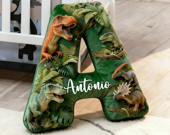 Cuscino con lettere/alfabeto di dinosauro personalizzato, cuscino con iniziali di dinosauro personalizzate, arredamento per la camera dei bambini, regalo di compleanno per ragazzo, arredamento per la casa, regalo di Natale