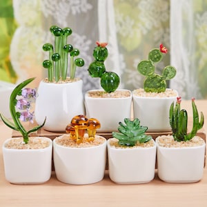 Plantas de vidrio en maceta, miniplantas de vidrio, flores de vidrio, plantas de vidrio de colores, suculentas de vidrio hechas a mano, plantas artificiales de interior, adornos de vidrio para autos.