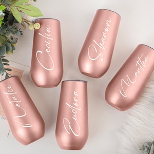 Personalized 6oz Bridesmaid Champagne Flute Tumbler,Custom Laser Engraved Cup Bridesmaid Proposal Gift,Insulated Tumblers Bachelorette Party