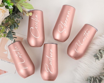 Personalized 6oz Bridesmaid Champagne Flute Tumbler,Custom Laser Engraved Cup Bridesmaid Proposal Gift,Insulated Tumblers Bachelorette Party