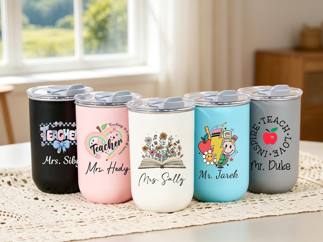 Personalized Teacher Tumbler with Name- Custom Teacher Gift, Iced Coffee Cup, Teacher Appr