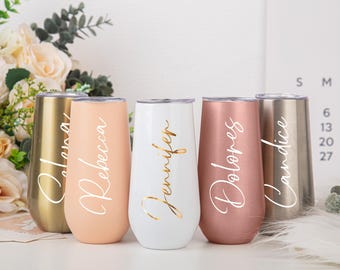 Personalized Champagne Tumbler,bridesmaid flute,Bachelorette Wine Glass Party,Wedding Tumbler with Lid,Wedding Gift,Bridesmaid Gifts for Her