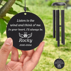 Black Double Side Personalized Pet Memorial Outdoor Wind Chime-Pet Lose Gifts Remenbering Gift-Outside Sketch Dog Cat Loss Sign for Garden
