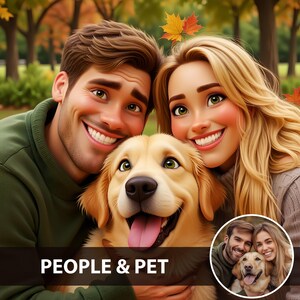Personalized Cartoon from Photo Pixar Style Illustration Custom Couple & Pet Cartoon Portrait Valentine's Day Gift Dog Cat Cartoon Portrait