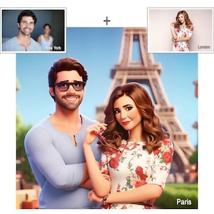 Custom Photo-to-Cartoon Merge Combine Photos To Portrait Personalized Boy Girl Friend merged Cartoon Valentine's Day Gift Made to Order Gift