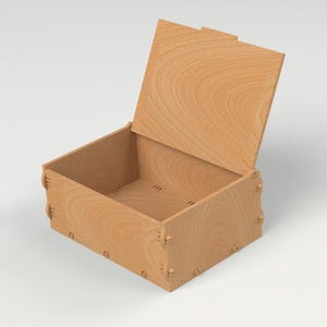 Caja de madera contrachapada con tapa abatible para corte láser, montaje rápido (descarga digital)