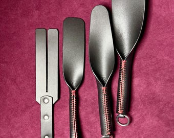Set of 4 leather spanking paddle, 12" (30cm), Handmade spanking toys, premium quality leather, Impact play kit