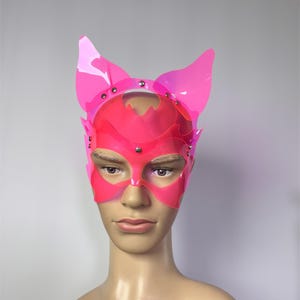Máscara de gato rosa de PVC – Silicone 0,3 mm cor neon acessórios Rave máscara facial cosplay mulher gato festival baile de máscaras orelhas de gato presente para ela