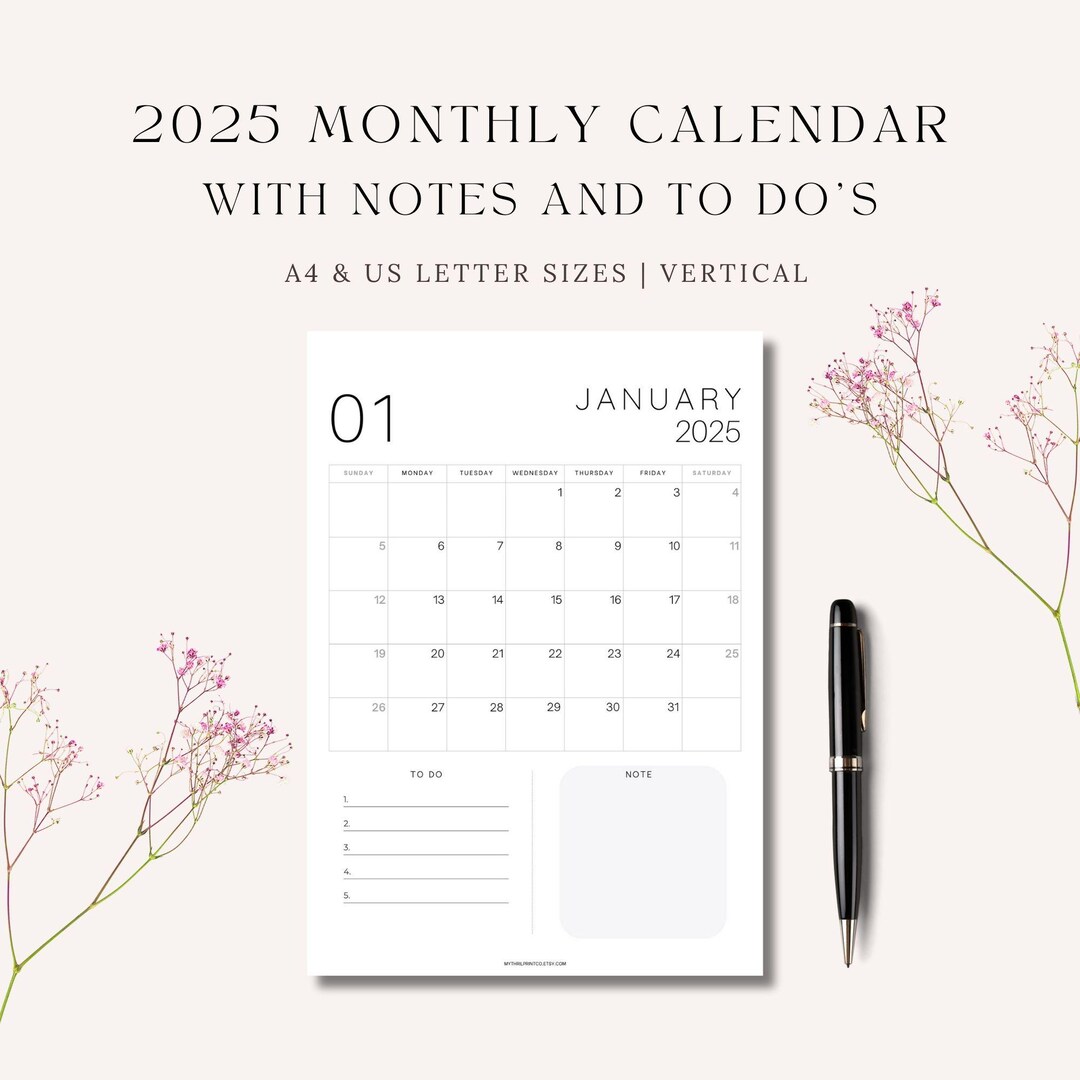 2025 Monthly Calendar | Printable Planner | Simple Minimalist Calendar