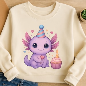 Cute Axolotl Birthday PNG, Kawaii Axolotl Clipart for Sublimation and DTF Print, Salamander Animal Digital Download for Shirt, Baby Shower