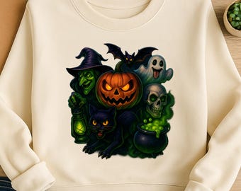 Halloween Witch Pumpkin Cat PNG: Spooky Horror Clipart for DTF & Sublimation (Digital Download)