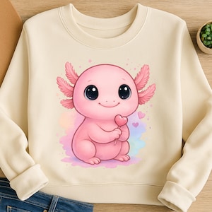 Cute Axolotl PNG, Pastel Pink Axolotl Clipart for Sublimation and DTF, Kawaii Animal Art Digital Download for Shirts, Mugs, Birthday Decor