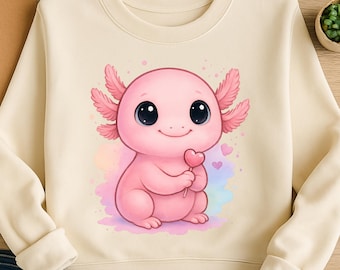 Pastel Pink Kawaii Axolotl Clipart PNG for DTF & Sublimation (Digital Download)