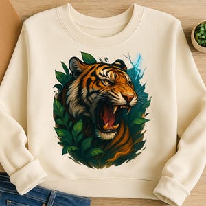 Tigri PNG: ruggito selvaggio della giungla, clipart di animali per DTF e sublimazione (download digitale)