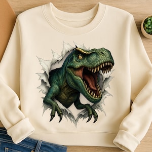 Dinosaur PNG, Fierce T-Rex Clipart for DTF and Sublimation Printing, 3D Cracked Wall Dinosaur Art, Digital Download for Shirts, Gifts, Decor
