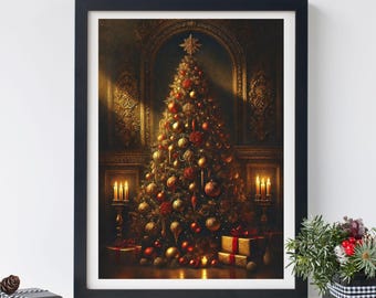 Victorian Christmas Tree Art Print: Dark Academia Holiday Decor (Digital Download)