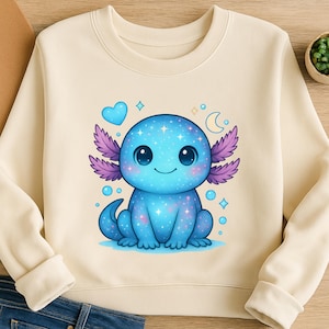 Galaxy Axolotl PNG, Cute Sparkly Axolotl Clipart for Sublimation and DTF Printing, Kawaii Salamander Animal Digital Art for Shirts & Decor