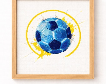 Blue Soccer Ball Cross Stitch Pattern PDF Download Modern Sports Embroidery Design Instant Digital