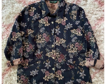 Vintage 90s Black Floral Tapestry Jacket Large