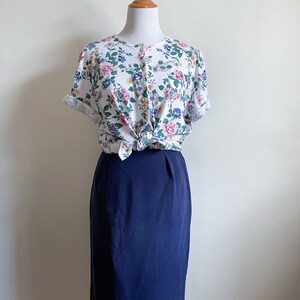 Vintage 90s Navy Blue Silk High Waisted Pencil Skirt Size 6 image 2