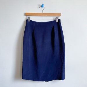 Vintage 90s Navy Blue Silk High Waisted Pencil Skirt Size 6 image 5