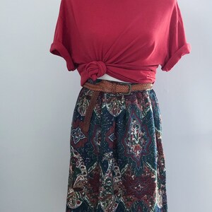 Vintage 70s Blue Green Paisley Midi Skirt Small image 2