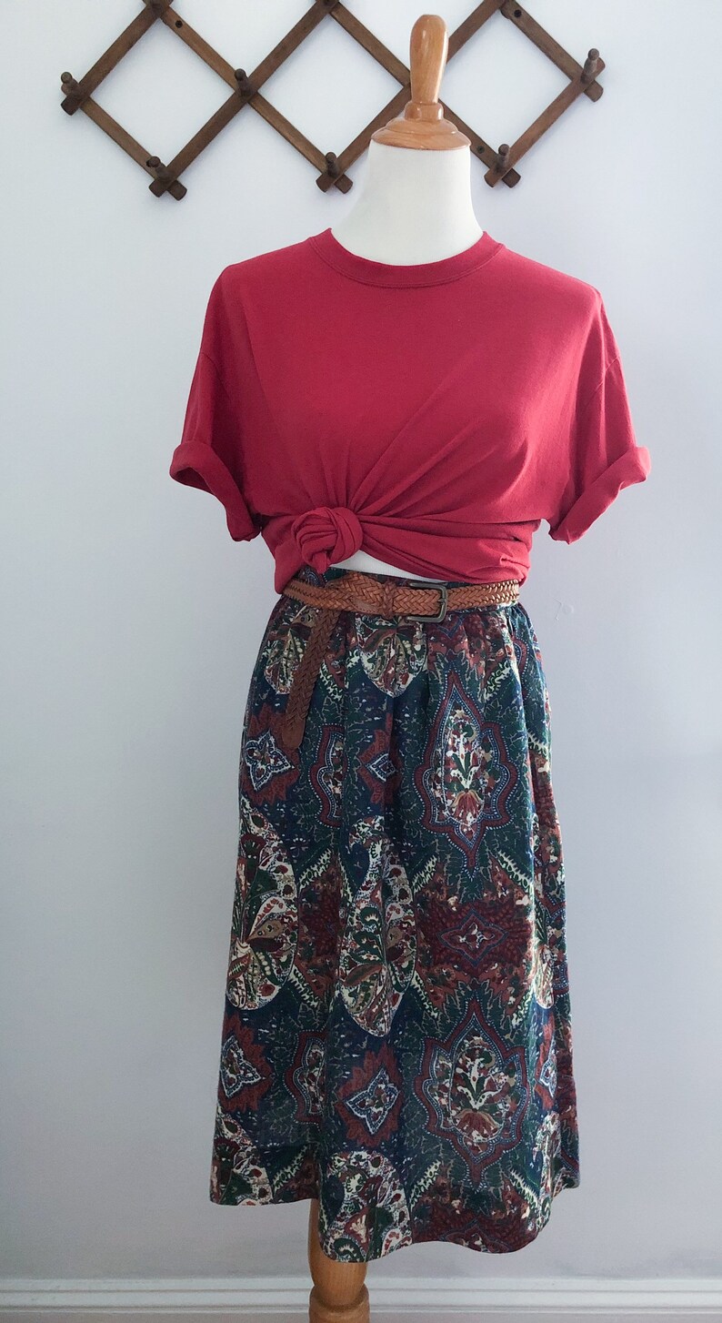 Vintage 70s Blue Green Paisley Midi Skirt Small image 2