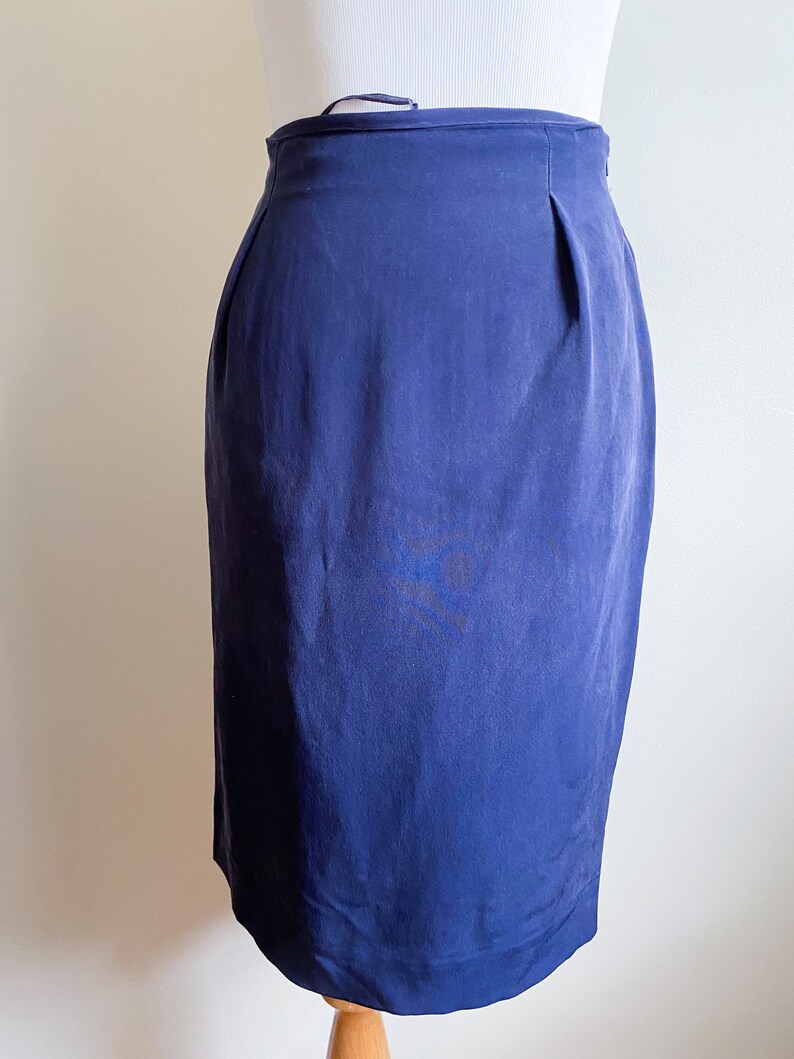 Vintage 90s Navy Blue Silk High Waisted Pencil Skirt Size 6 zdjęcie 4