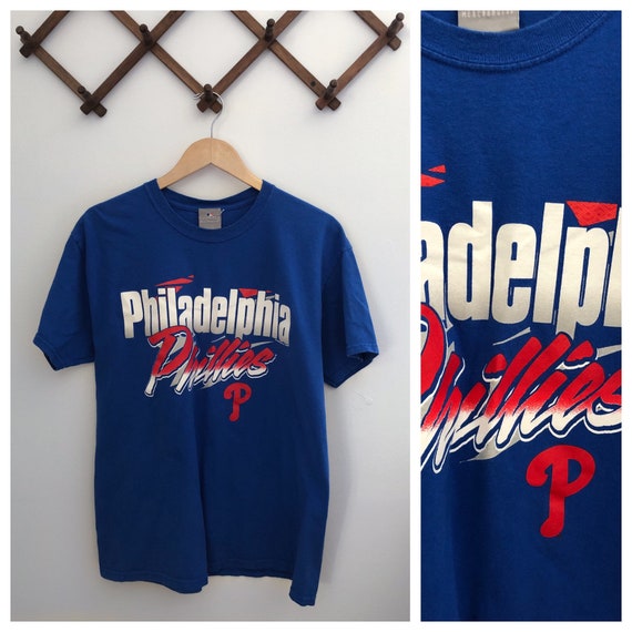 Vintage 90s Philadelphia Phillies Blue Logo Tee M… - image 1