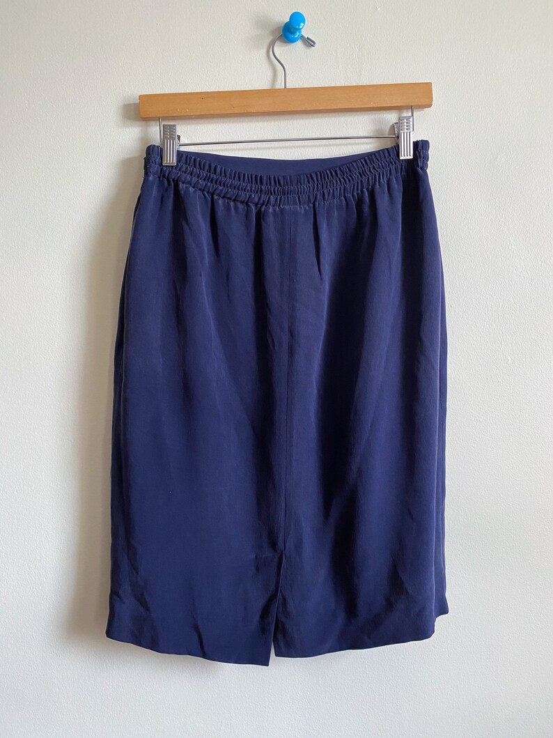 Vintage 90s Navy Blue Silk High Waisted Pencil Skirt Size 6 zdjęcie 8