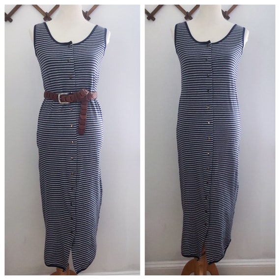 Vintage 90s Striped Knit Bodycon Midi Dress Small