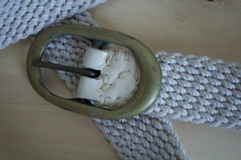 Vintage 1970s White and Brass Rope Belt image 2